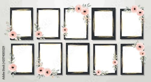 Floral Picture Frames with Soft Pink Flowers and Greenery - Decorative Borders