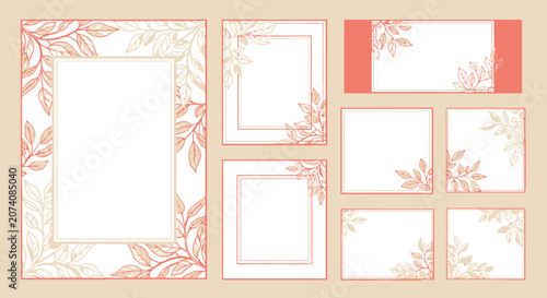 Floral Wedding Invitation Templates Collection Blush Coral Leaf Border