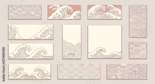 Japanese Wave Pattern Set: Traditional Seigaiha and Tsunami Designs
