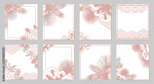 Set of 8 Geometric Frames with Floral and Tropical Elements