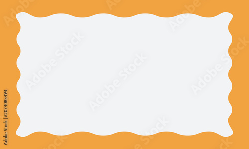 Wavy scallop edge frame. Wave cloudy rectangle vintage geometric shape. Scalloped wiggle blue border. Squiggly cloudy square frame. Empty text box. Vector illustration isolated on background