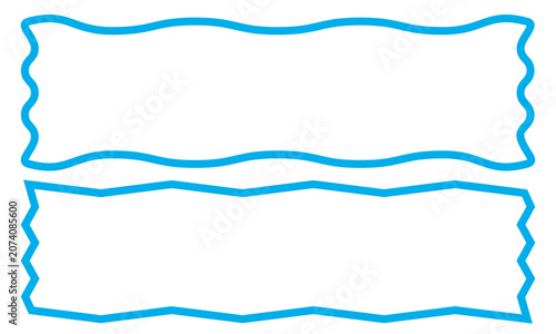 Wavy scallop edge frame. Wave cloudy rectangle vintage geometric shape. Scalloped wiggle blue border. Squiggly cloudy square frame. Empty text box. Vector illustration isolated on background