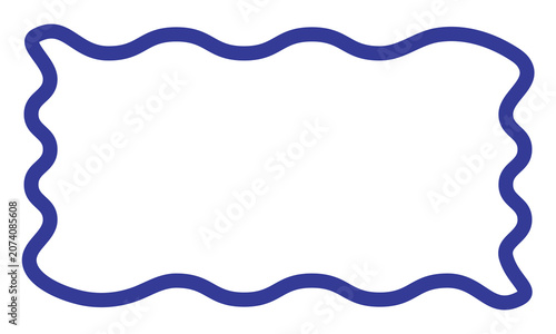 Wavy scallop edge frame. Wave cloudy rectangle vintage geometric shape. Scalloped wiggle blue border. Squiggly cloudy square frame. Empty text box. Vector illustration isolated on background