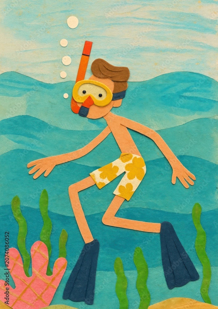 Naklejka premium Playful underwater snorkeling adventure