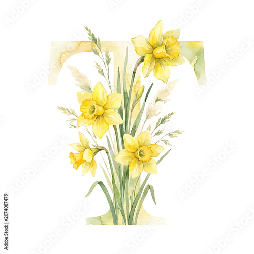 Yellow Daffodil Floral Alphabet Letter T Clipart for Alphabet Letters