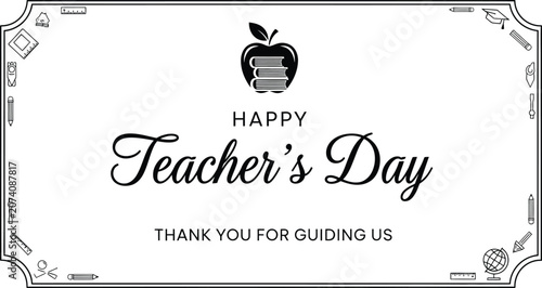 Happy teacher's day card appreciation for educators with apple and school supplies