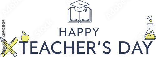 Happy teacher's day illustration celebrating educators with school supplies and graduation cap
