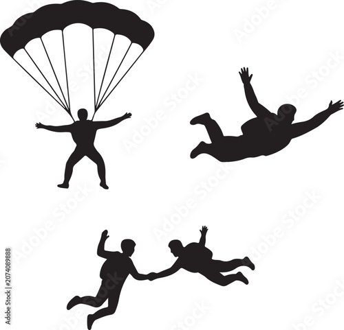 Foto Skydivers with parachute and freefall silhouettes