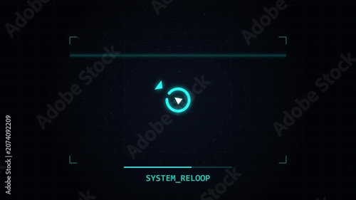 Futuristic digital interface with rotating HUD loading animation