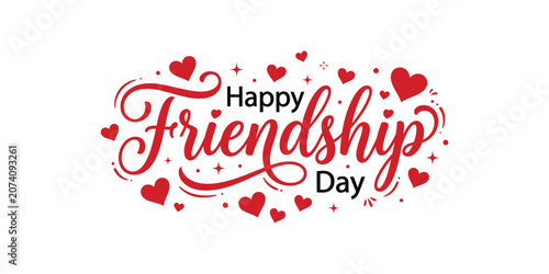 Happy friendship day text with hearts and stars