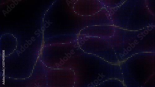 Animated abstract technology random dots and grid 4K on black background. Loop background. Led halftone and moire effect