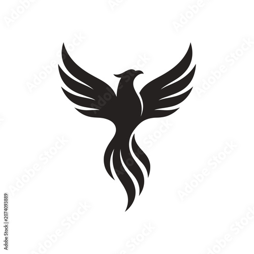 Black Phoenix Bird Icon, Mythical Creature Symbol, Vector Graphic, Emblem Design