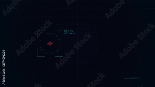 Futuristic digital targeting HUD interface scanning a target on a dark grid