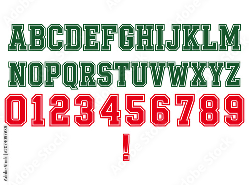 Varsity Alphabet and Numbers Set in Athletic Collegiate Style Vector Illustration