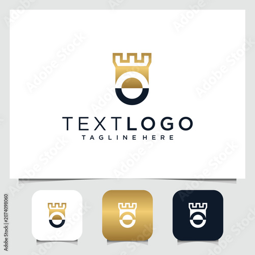 Logo abstarct O design template with golden castle and letter
