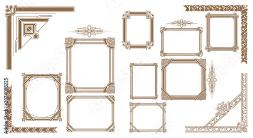 Ornate Decorative Borders and Frames Vector Set - Art Nouveau Style