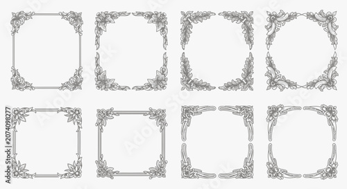 Ornate Floral Corner Ornaments - Vintage Decorative Frames Set