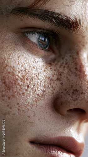 Close-up of a young person's face with freckles