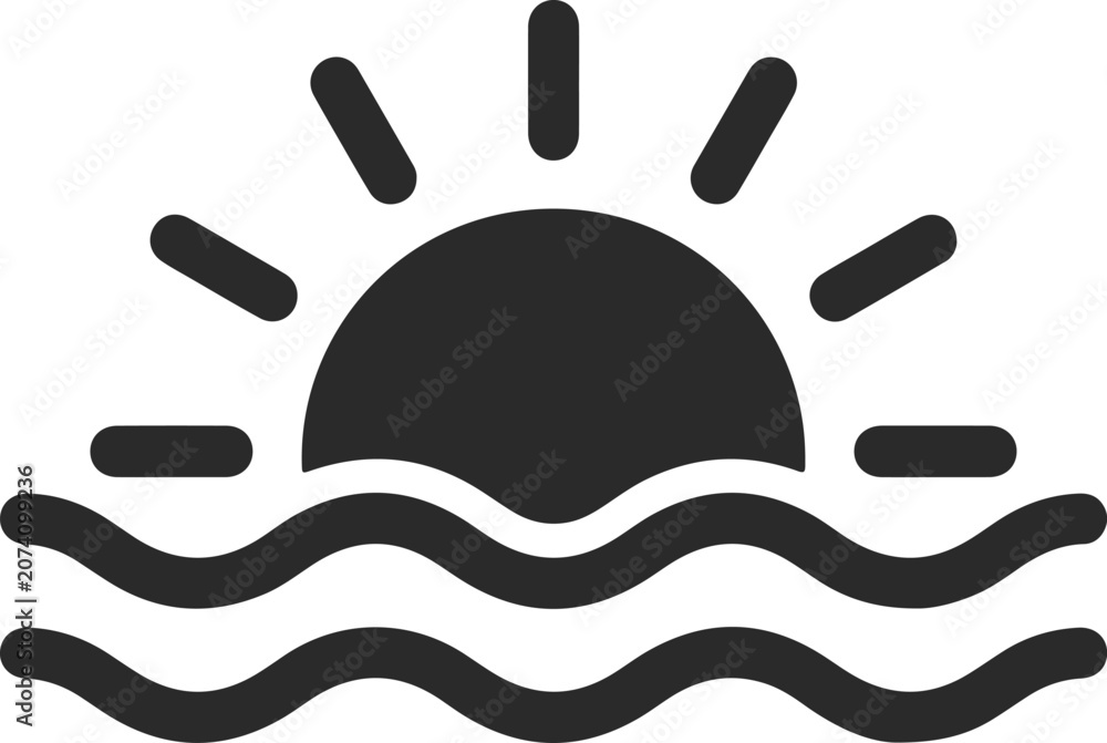 Fototapeta premium Sunrise or sunset icon over sea waves