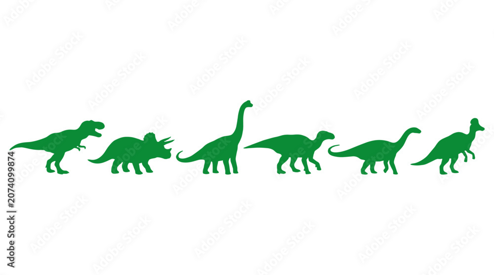 Fototapeta premium Green dinosaur silhouette set on white background