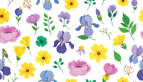 Colorful flowers on white background.