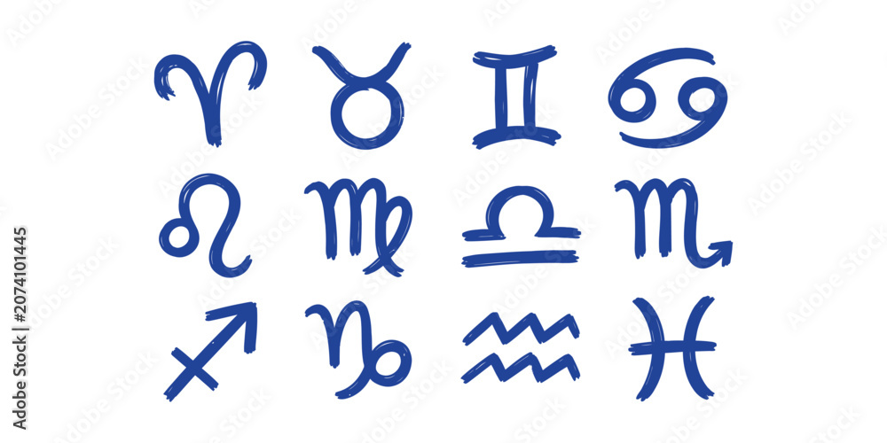 Fototapeta premium zodiac sign and astrology symbol horoscope doodle icon set vector illustration