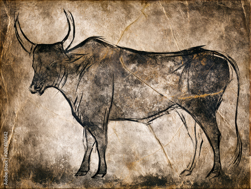 Historic Cave Painting of a Majestic Bull