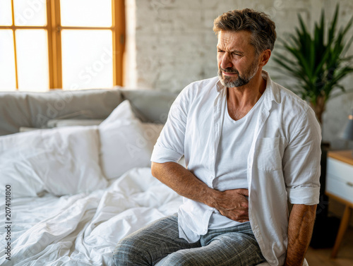 Man Suffering from Abdominal Pain on Bed