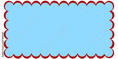 Scalloped Light Blue Decorative Border with Red Outline. Light Blue Scalloped Frame with Red Border. Aesthetic Pastel Blue Text Box Template. Modern Scalloped Edge Banner for Social Media