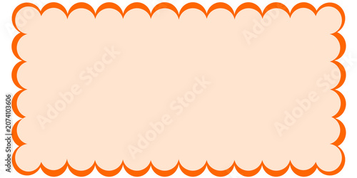Scalloped Orange Border Frame Template with Peach Text Box. Wavy Aesthetic Rectangular Label with Blank Copy Space. Vibrant Scallop Edge Banner for Digital Marketing and Invitations. 