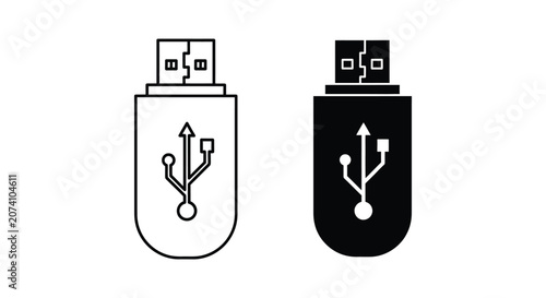 Usb flash drive icons with connectors