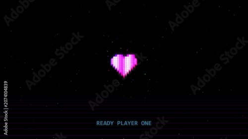Glowing Pixel Art Heart Animation with Retro Gaming Text Overlay
