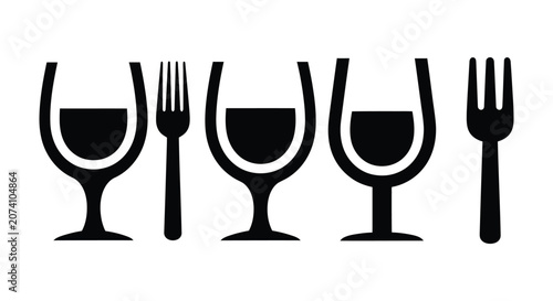 Elegant Empty Crystal Wine Glasses with Fork Spoon and Knife Place Setting Isolated on White Background for Restaurant Bar and Celebration Dining