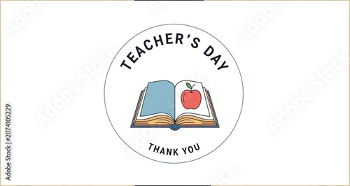Teacher's day appreciation open book with apple illustration thank you design