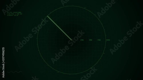 Green Digital Radar Screen Scanning Interface with Dynamic Data Display