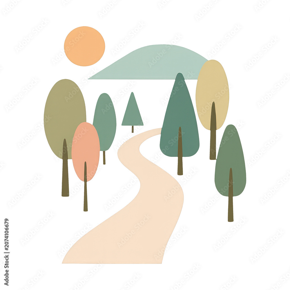 Fototapeta premium PNG Minimalist landscape with abstract trees.