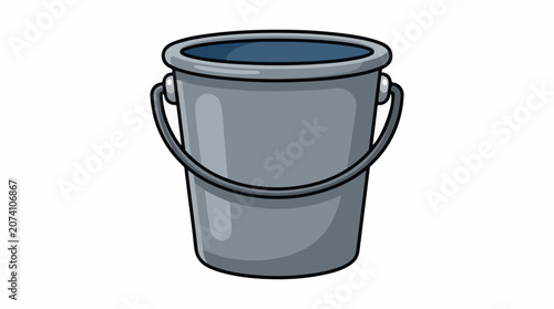 A gray bucket with a dark blue interior and two handles on either side
