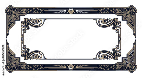 Art Deco Ornamental Frame Border with Scrollwork and Floral Accents