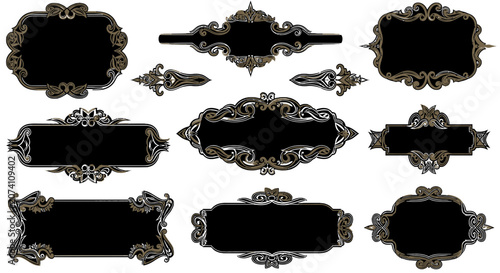 Ornate decorative frames and banners, vintage ornamental elements