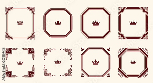 Ornate Decorative Frames with Royal Crowns - Vintage Style Borders