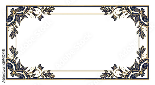 Ornate floral border with dark blue and gold accents on white background
