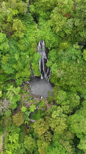 Aerial Drone View of Banyumala Twin Waterfalls, Bali, Indonesia