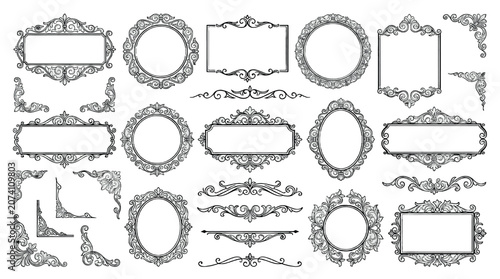 Set of ornate vintage decorative frames and flourishes