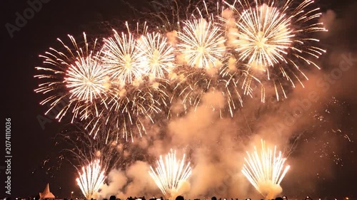 Bright fireworks illuminate the dark night sky during a festival