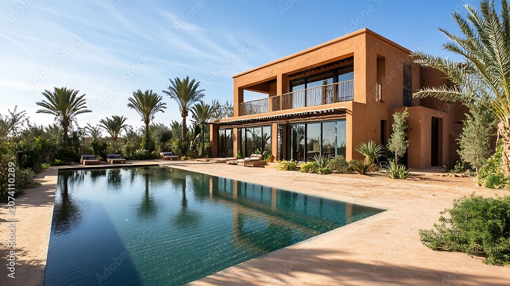 Fototapeta premium Traditional Middle-Eastern Mansion with Pool / プールのある伝統的な中東風豪邸