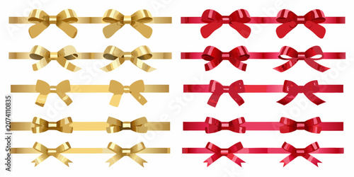 Quadro em tela Gold And Red Ribbon Set Vector Illustration On White Background
