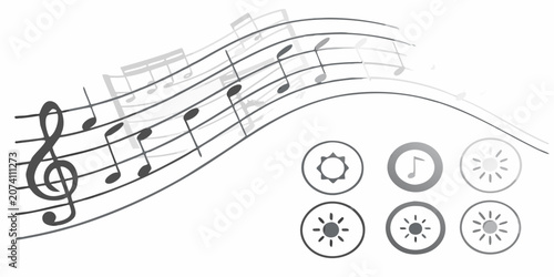 Musical Notation And Staff Gray Vector Illustration On White Background
