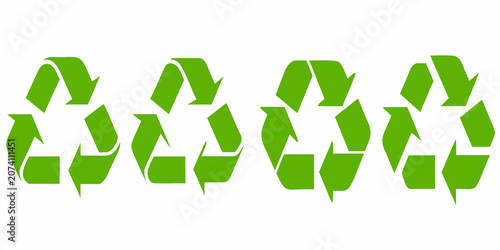 Fotografie Green Recycling Symbol Variations On White Background