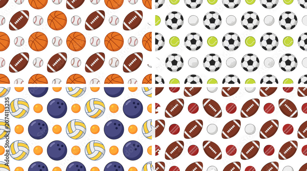Fototapeta premium Seamless vector pattern set with assorted sports balls