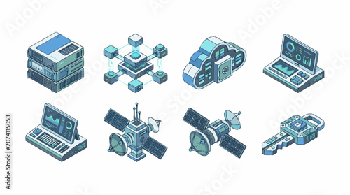 Canvas Print Isometric Technology Devices and Machines Collection.